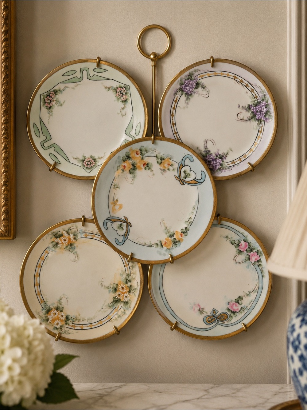 Antique c.1900–1930 CLASSIO BAVARIA 5-pcs Handpainted Gold-Rim Plates #04202610